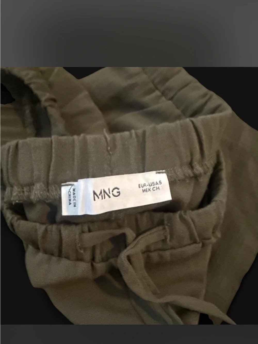Mango women’s Drawstring linen Pants olive green